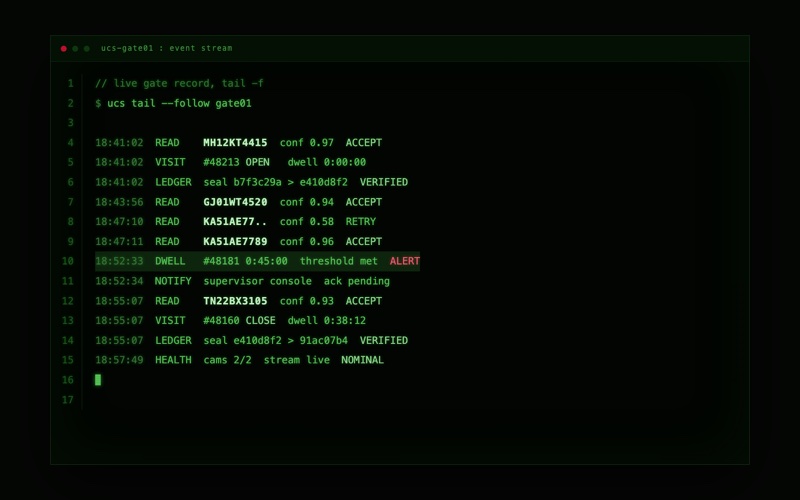 The UCS Console: live yard board with dwell clocks and alerts
