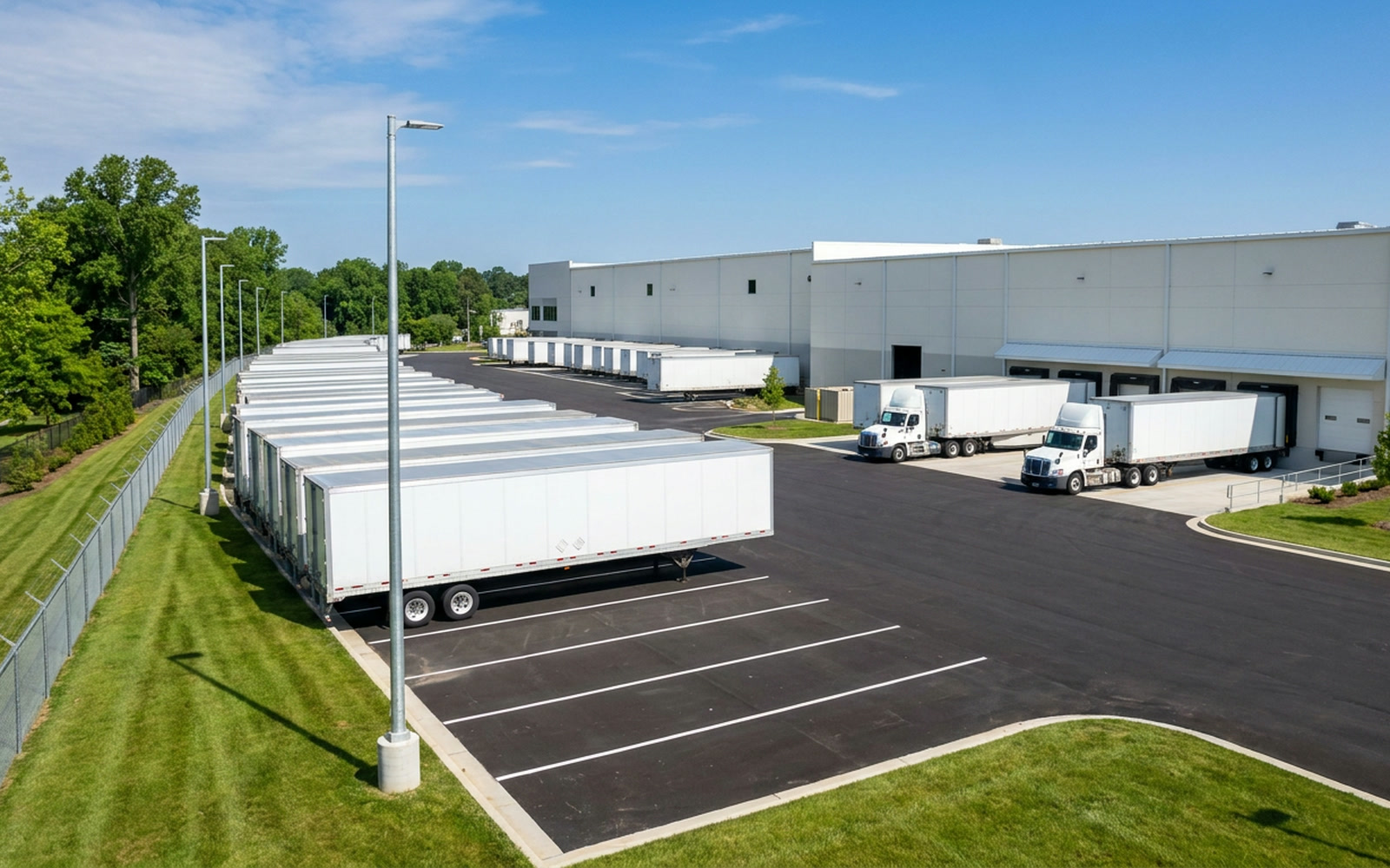 Trailers in the yard of a modern distribution centre
